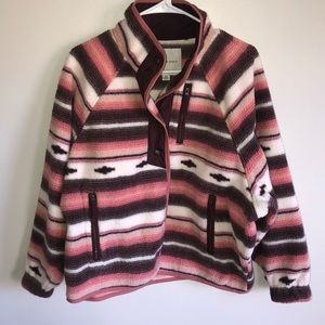 Button Up Pink Brown White Fleece Jacket